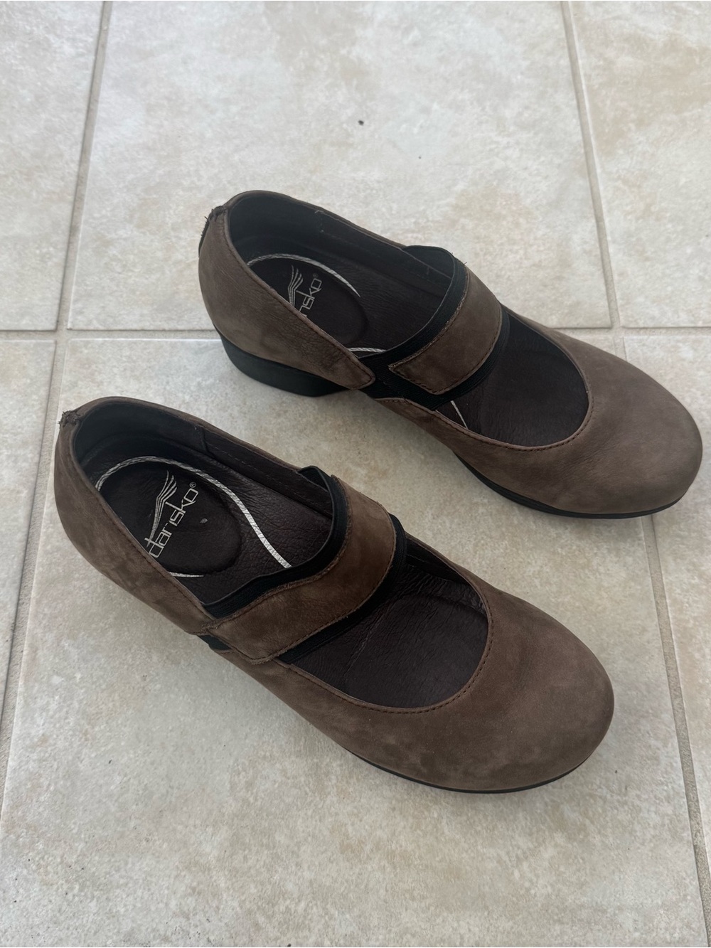 Dansko Nubuck Suede Mary Jane Wedge Mules Women 37 US 6.5-7 Brown Comfort Shoes